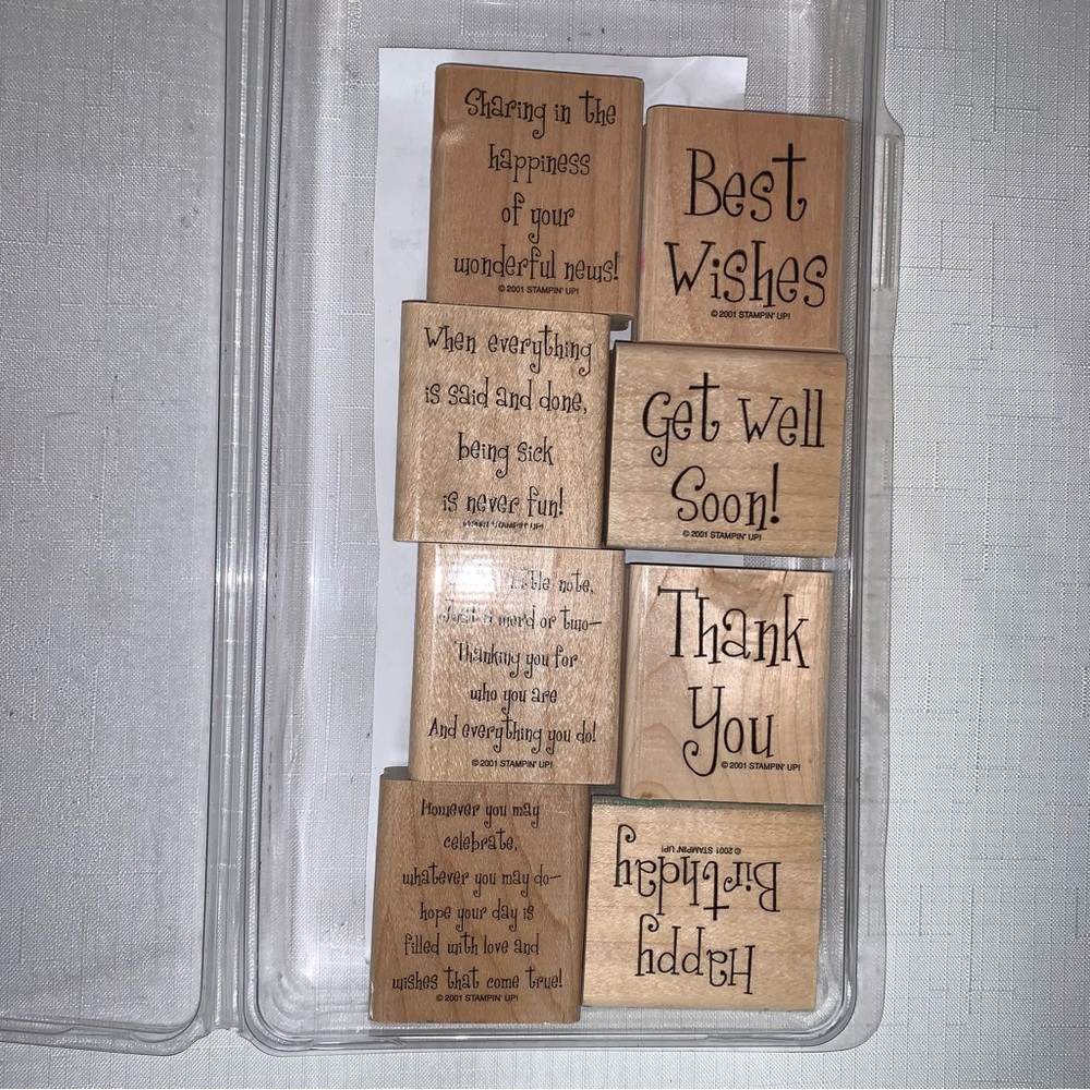 STAMPIN' UP Cheery Chat Wooden Rubber Stamp 2001 8 Set Birthday Best Wish Thanks